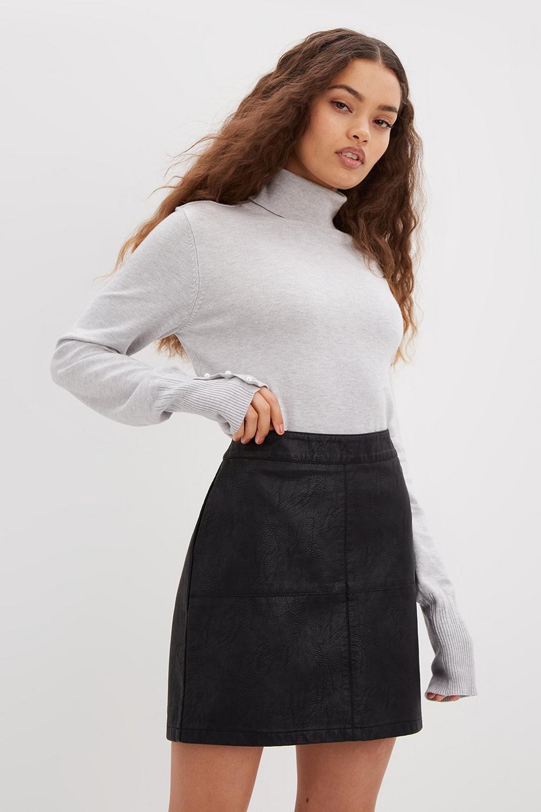 105 Petite Pu Seam Detail Mini Skirt image number 1