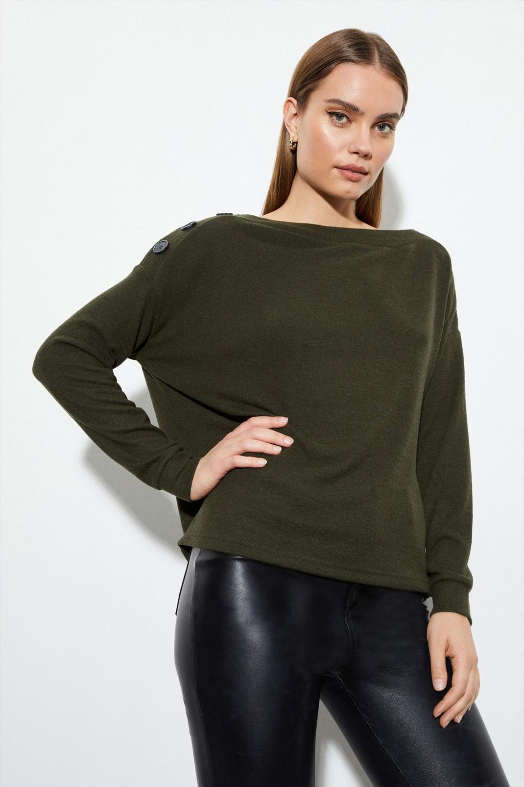 Button Shoulder Soft Touch Batwing Top image number 1