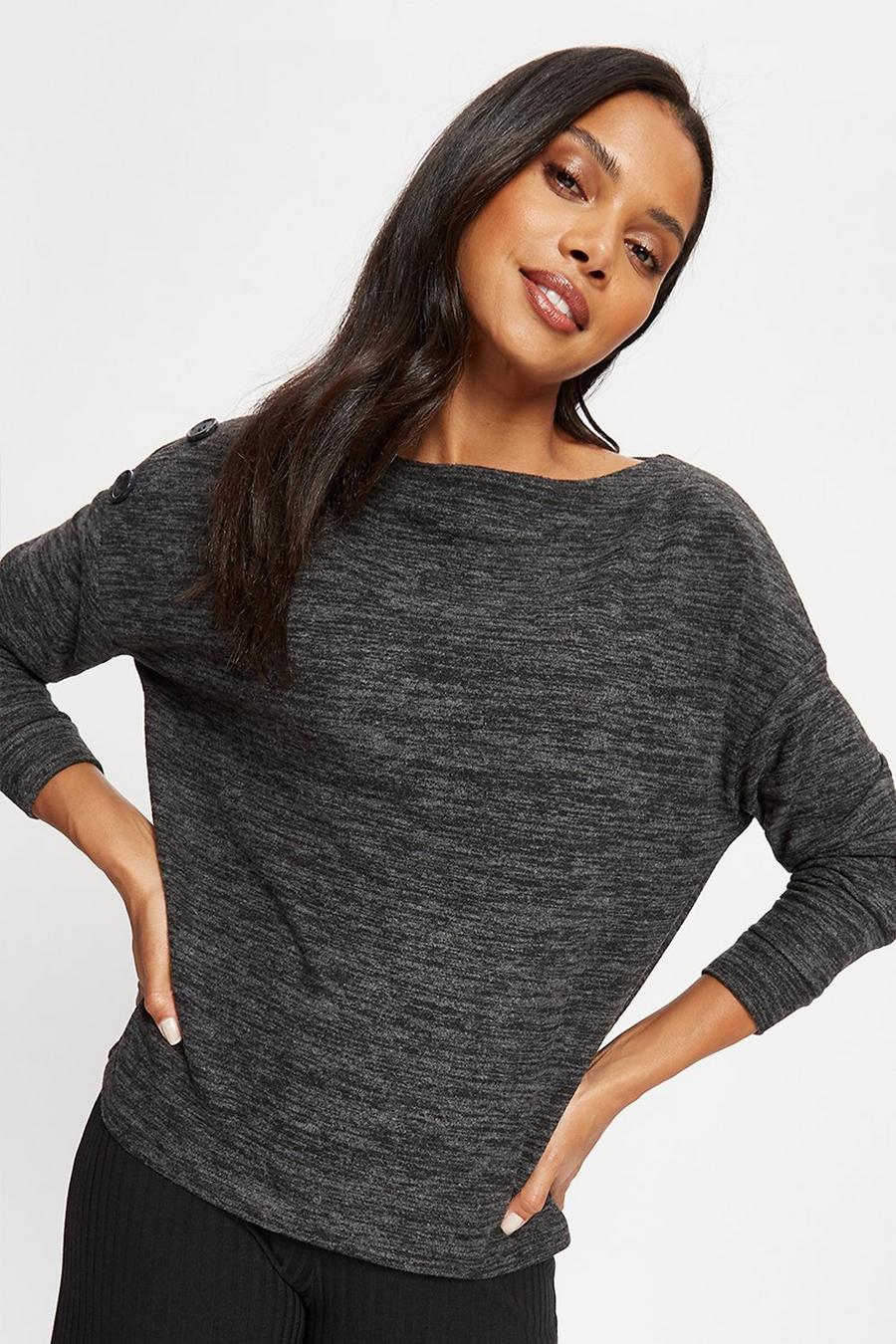 Button Shoulder Soft Touch Batwing Top