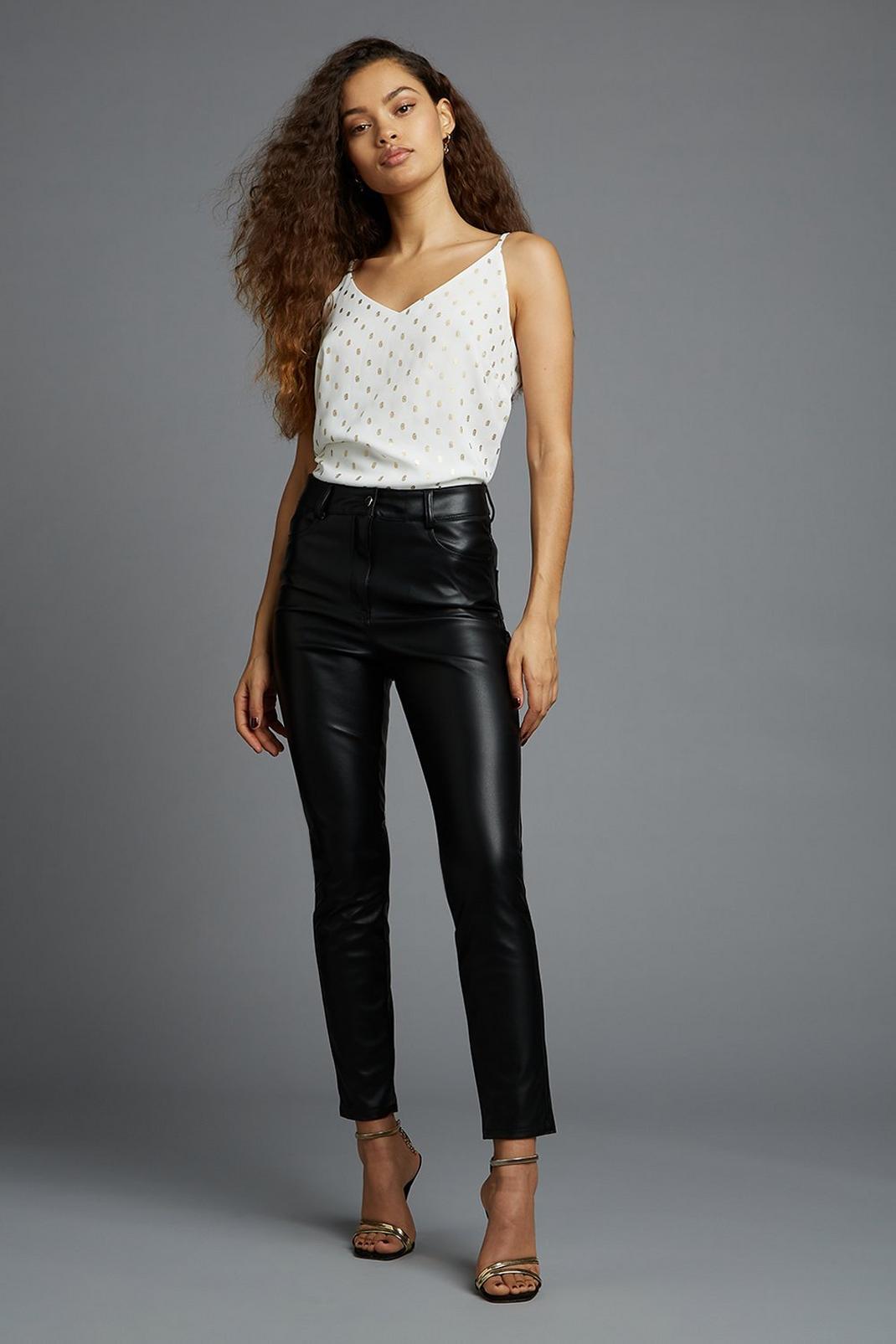 Petite Black Faux Leather Jeans image number 1