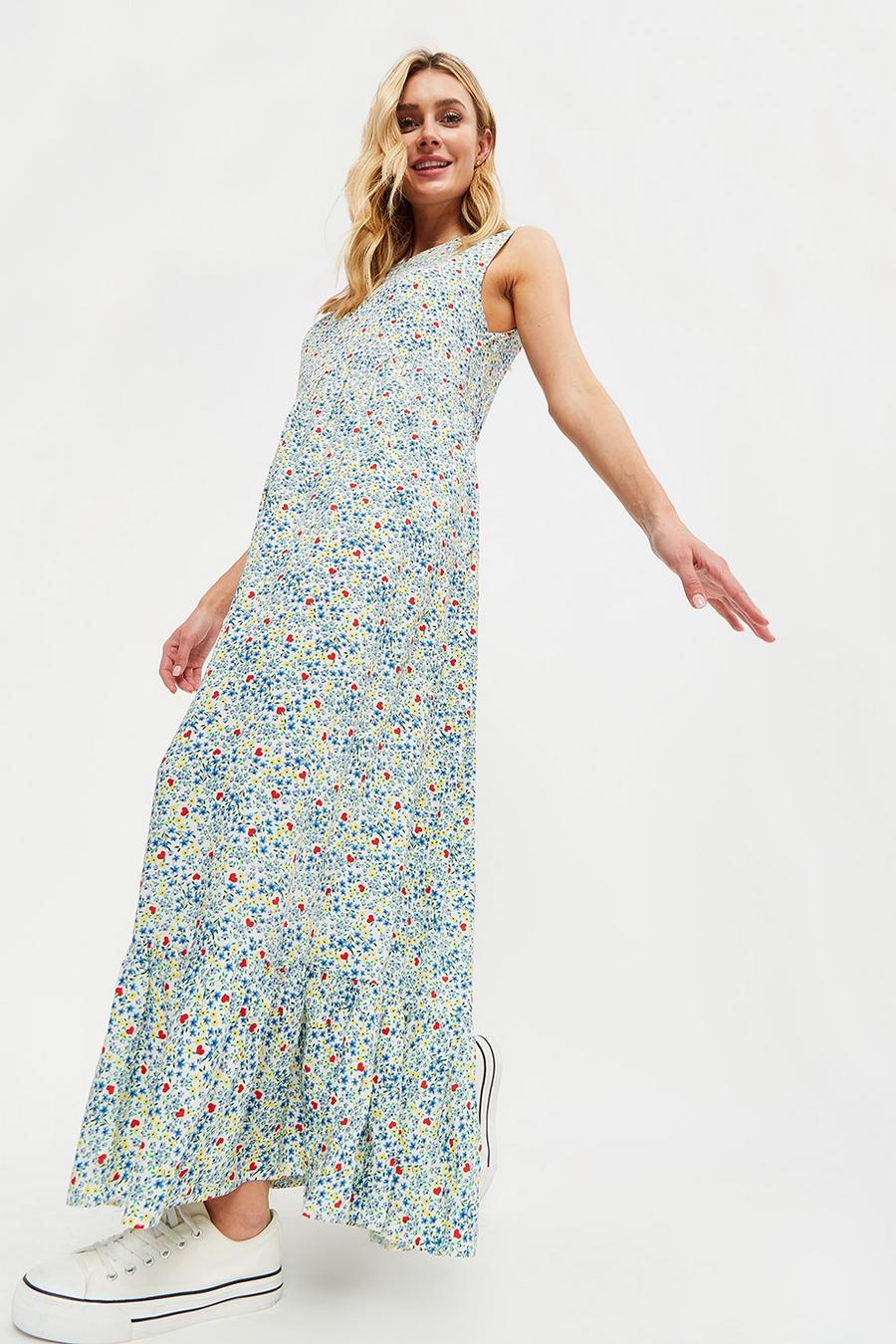 Tall Ditsy Print Frill Detail Maxi Dress