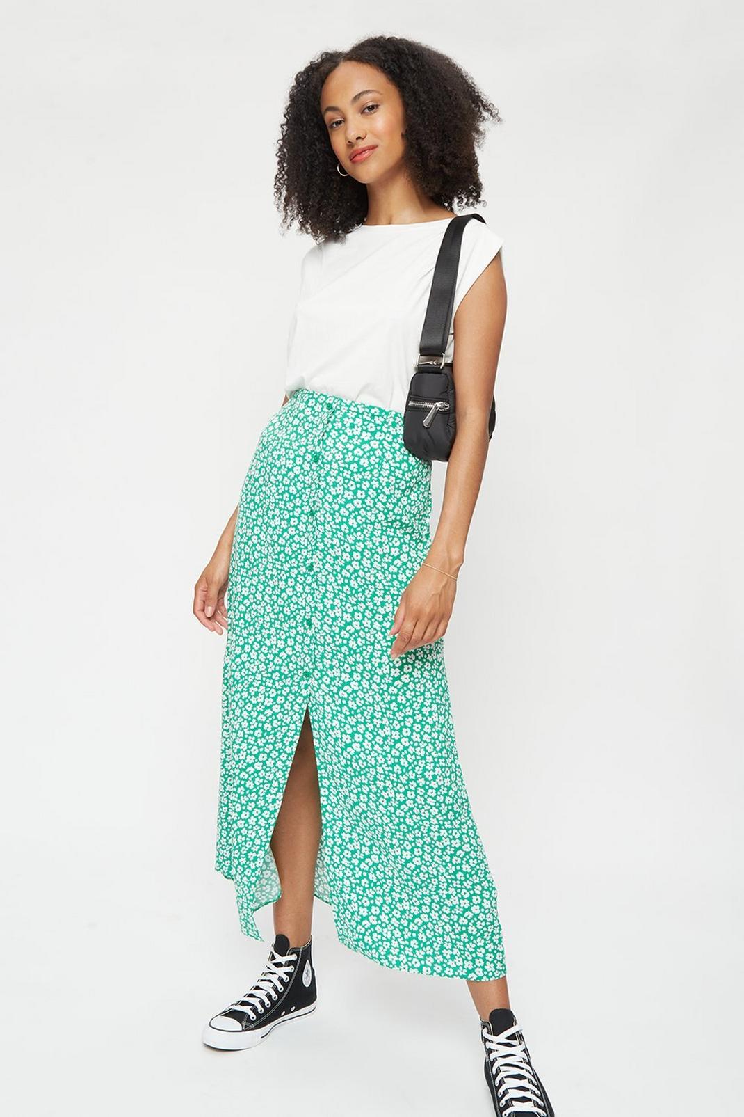 130 Tall Green Ditsy Midaxi Skirt  image number 1