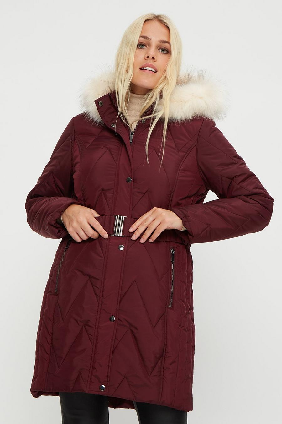 Petite Zig Zag Quilted Long Padded Coat