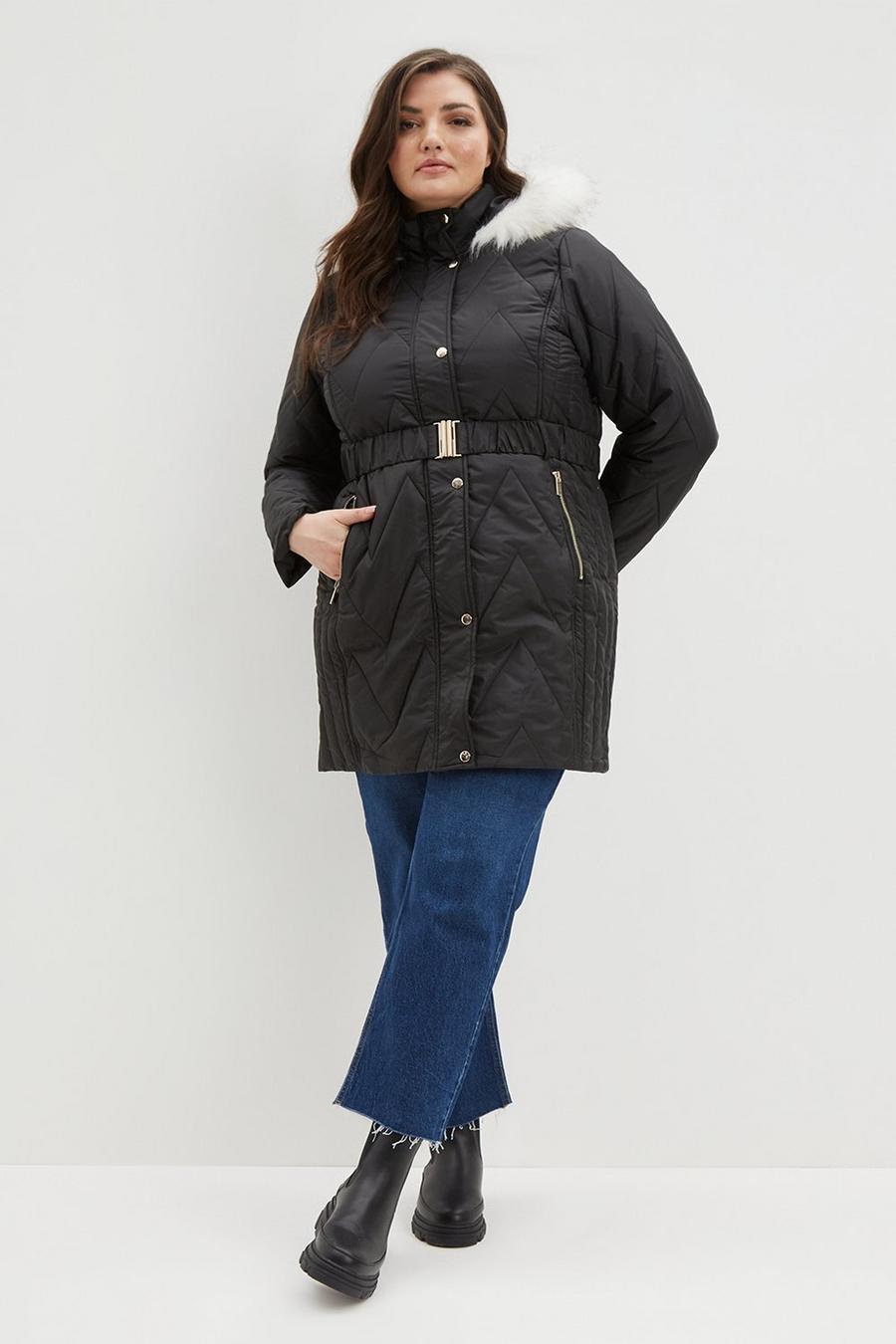 Curve Zig Zag Quilted Long Padded Coat