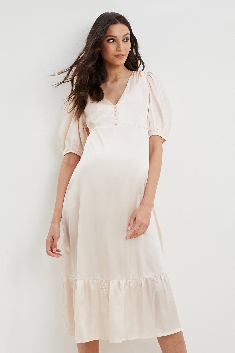 Maternity Blush Button Front Midaxi Dress