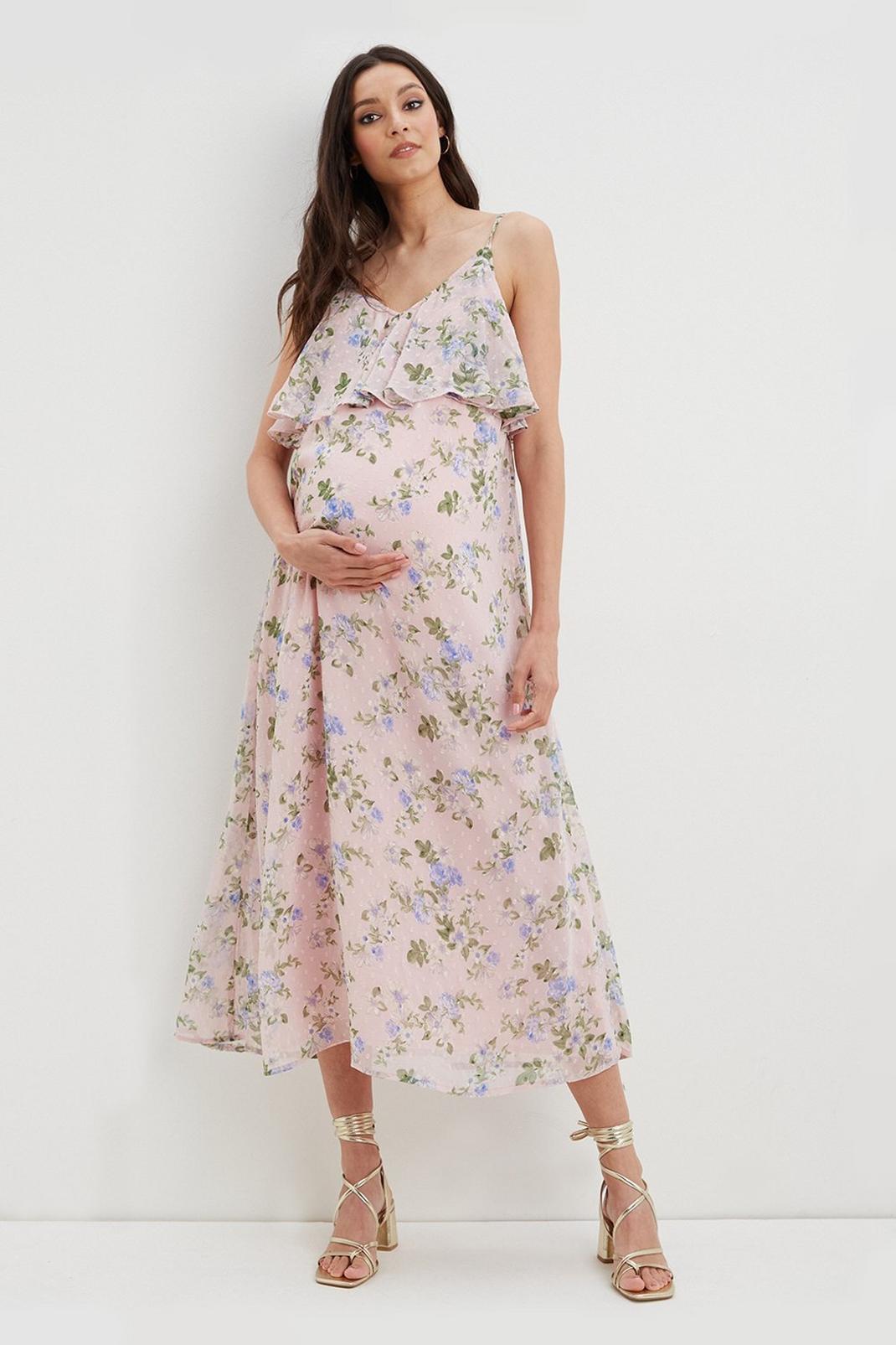 Maternity Blush Floral Strappy Maxi Dress image number 1