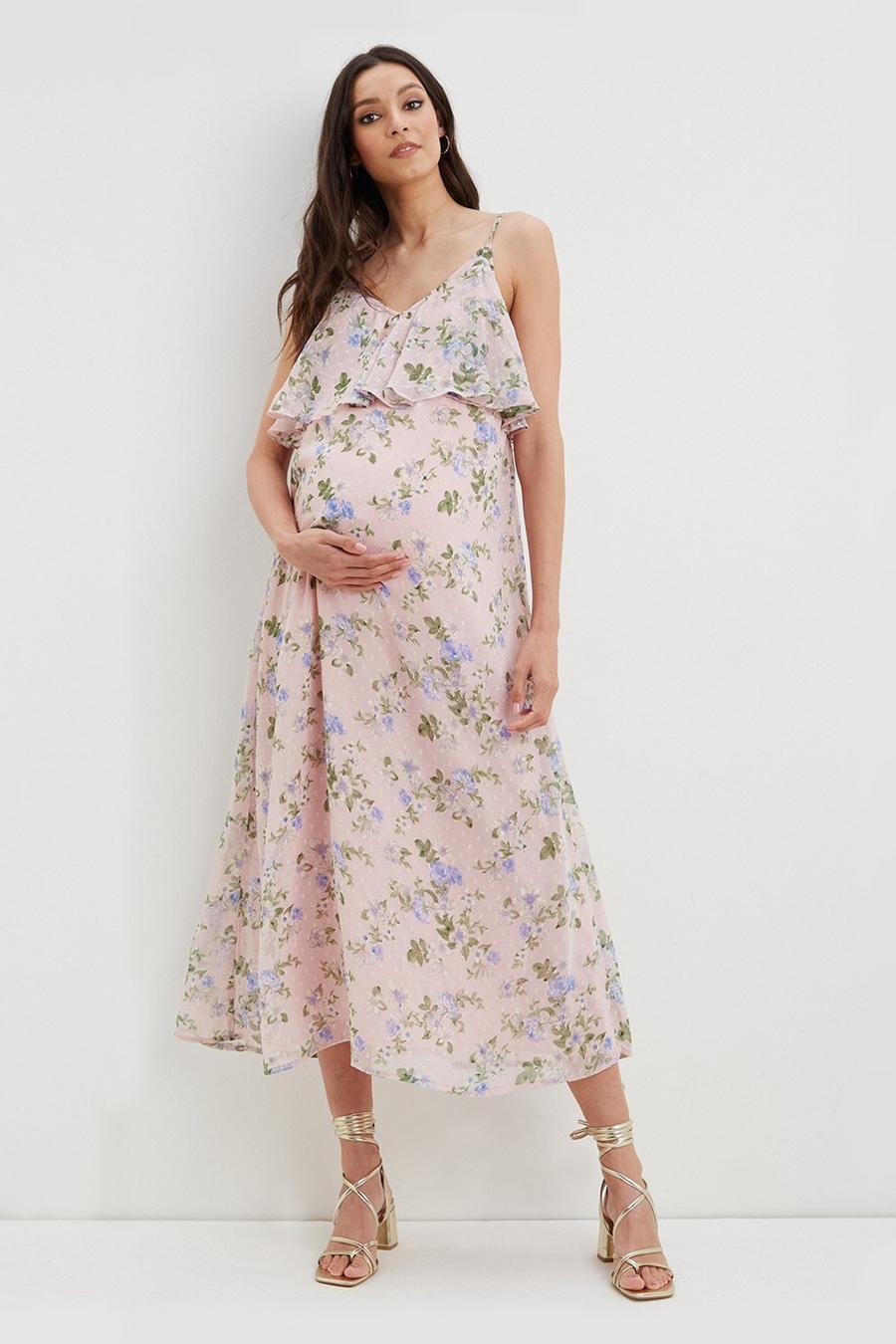 Maternity Blush Floral Strappy Maxi Dress