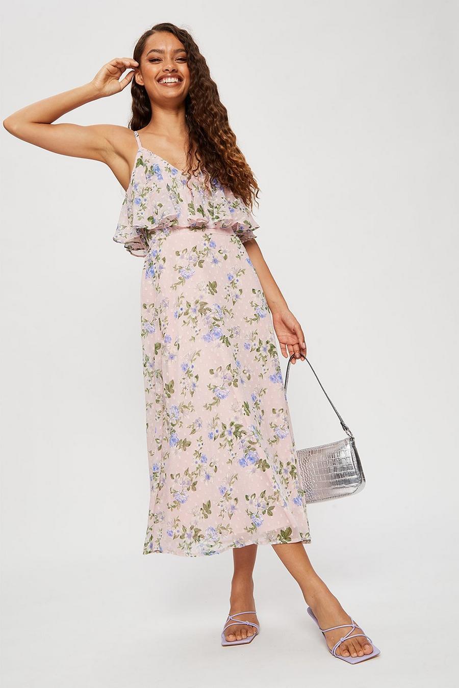 Petite Blush Floral Fill  Strappy Maxi Dress