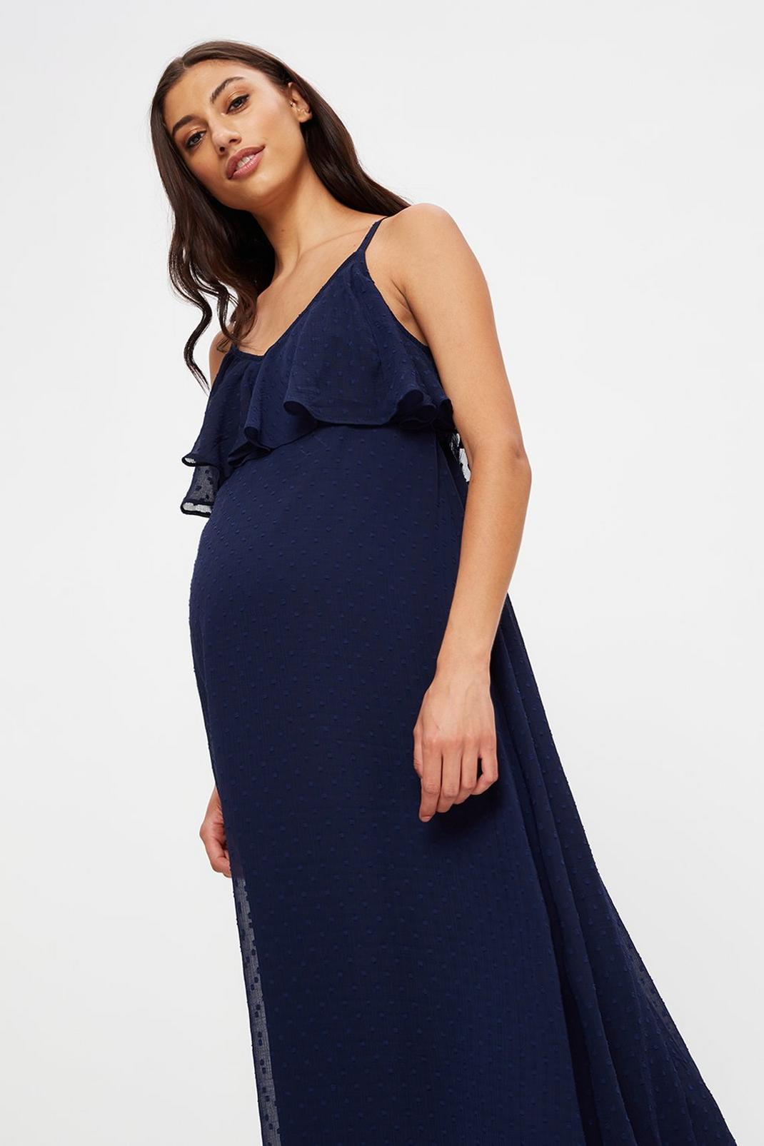 148 Maternity Navy Dobby Strappy Maxi Dress image number 1