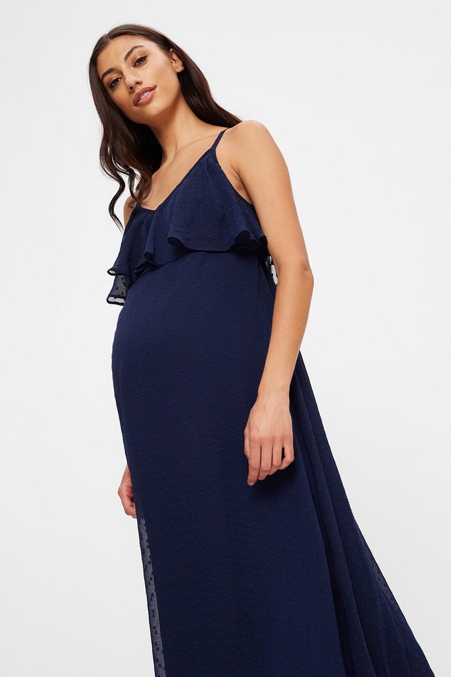 Maternity Navy Dobby Strappy Maxi Dress