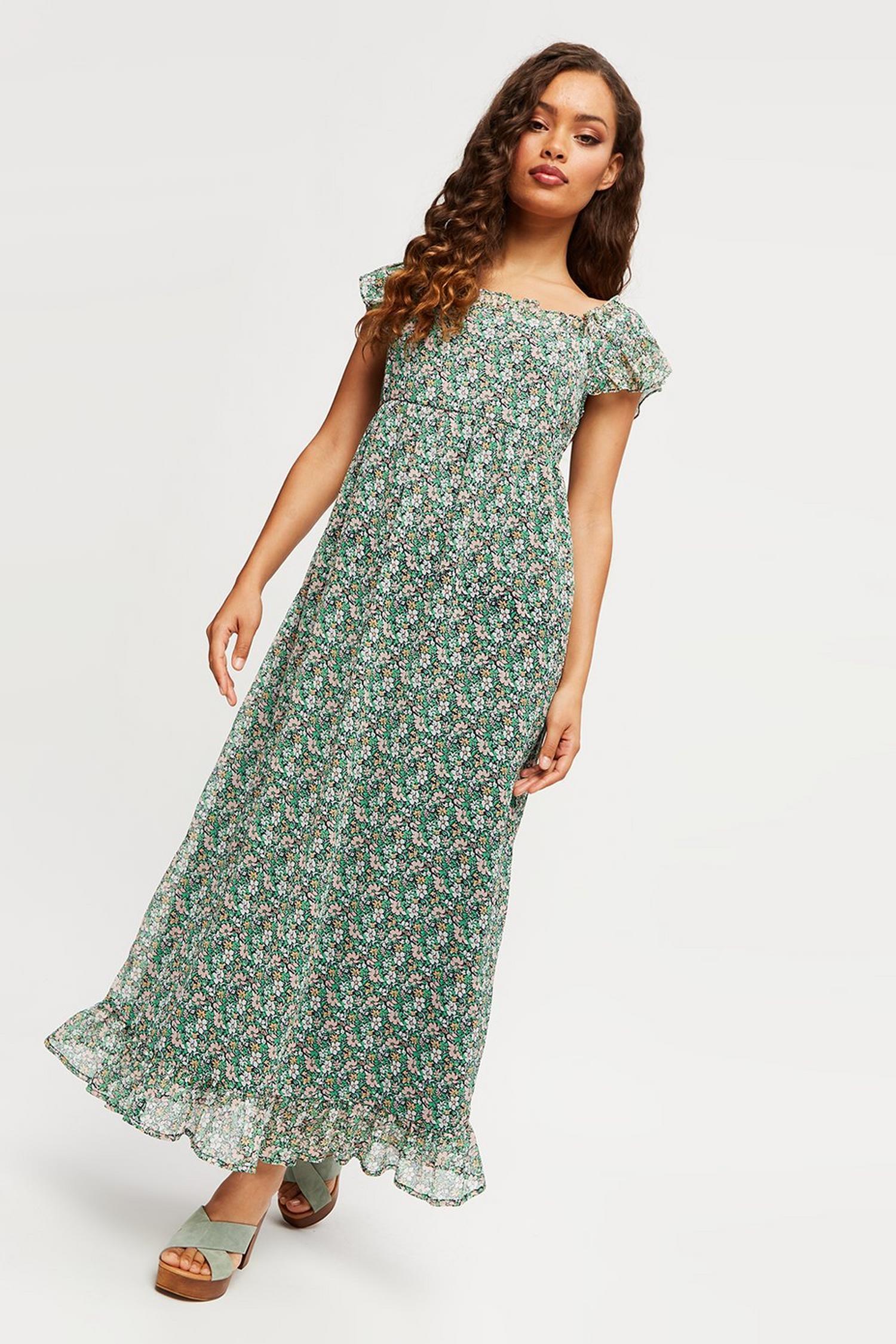 Petite Green Ditsy Frill Hem Midaxi Dress | Dorothy Perkins UK