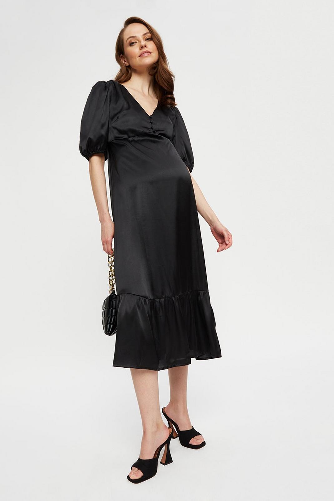 Maternity Black Button Front Midaxi Dress image number 1