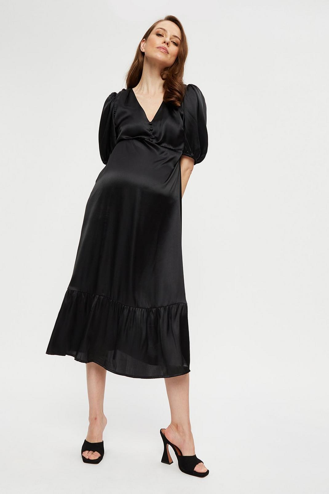 105 Maternity Black Button Front Midaxi Dress image number 2