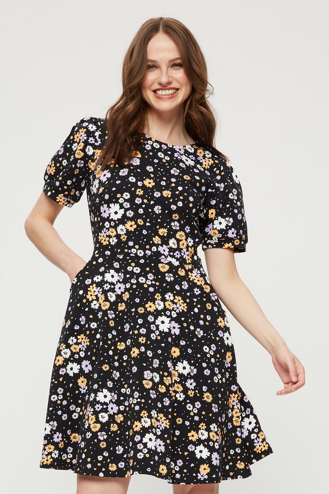 105 Lilac Yellow Floral T Shirt Dress image number 1