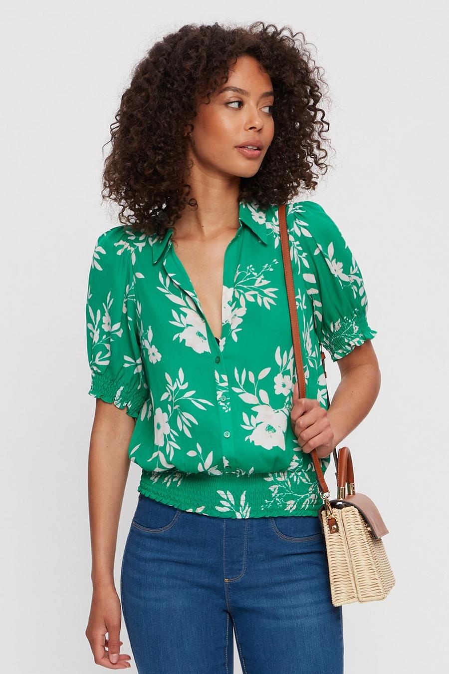 Green Large Floral Sheered Shirt