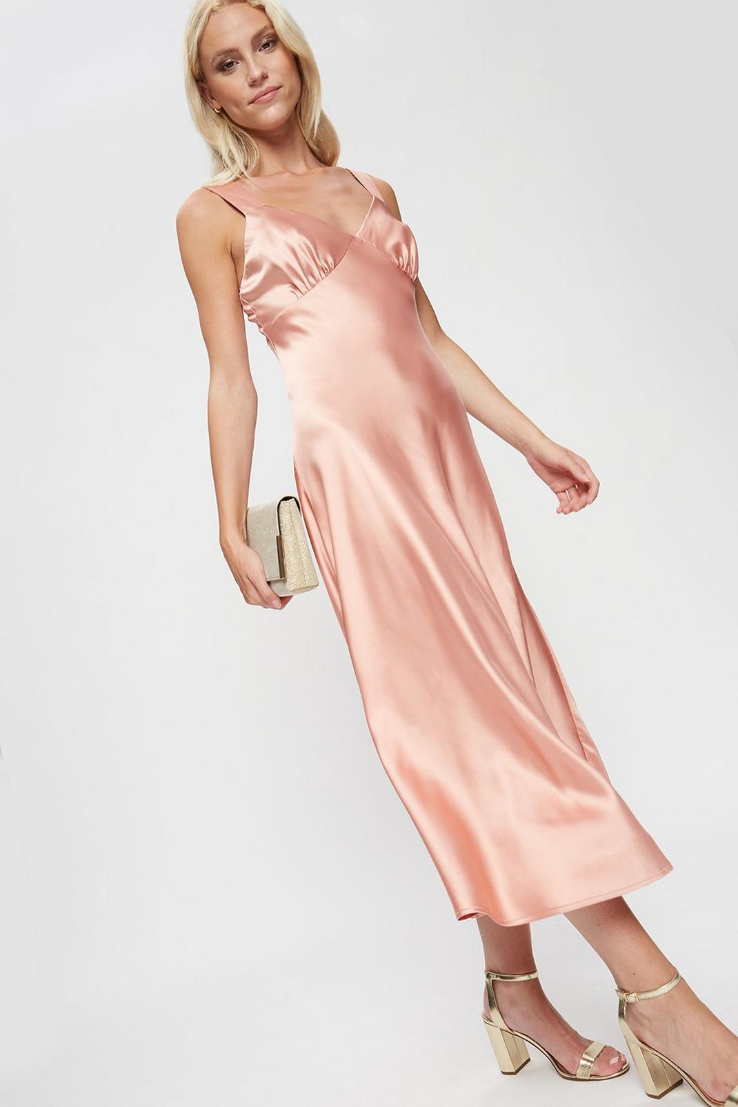 Pink Satin Midi Dress image number 1