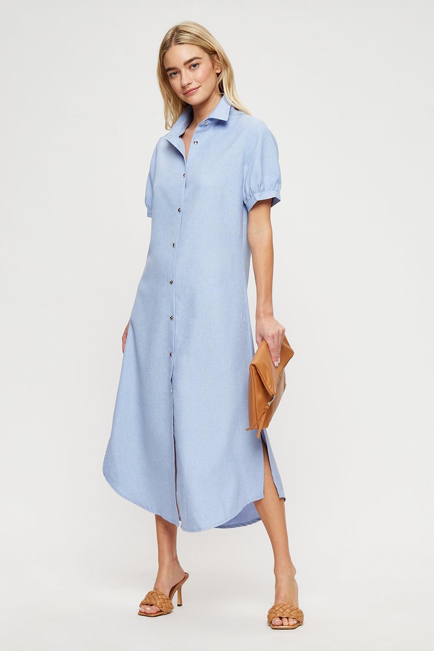 light blue linen shirt dress