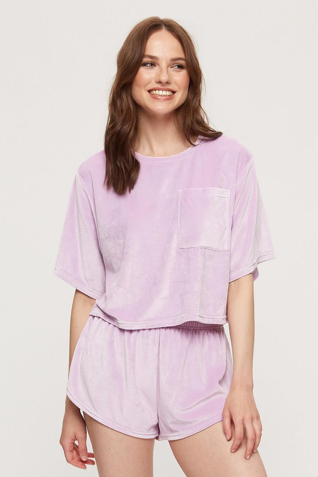 Lilac Velour Oversized T-Shirt And Shorts image number 1