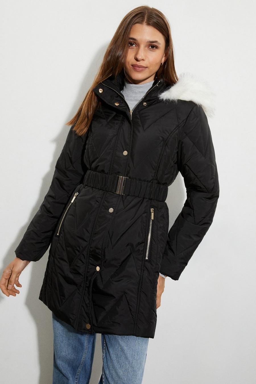 Longline Belted Quilted Padded Coat