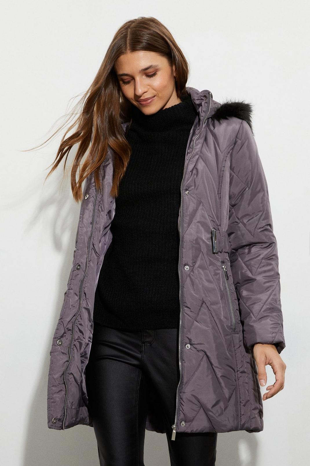 Charcoal Longline Belted Quilted Padded Coat image number 1