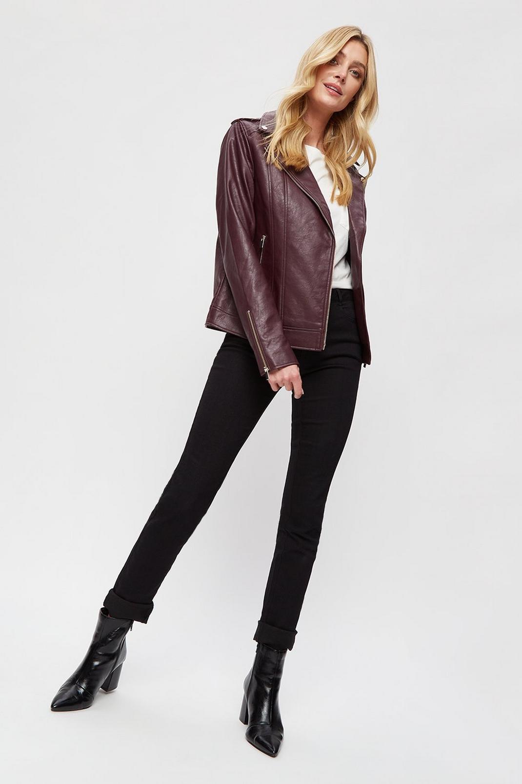Berry Tall Faux Leather Biker Jacket image number 1