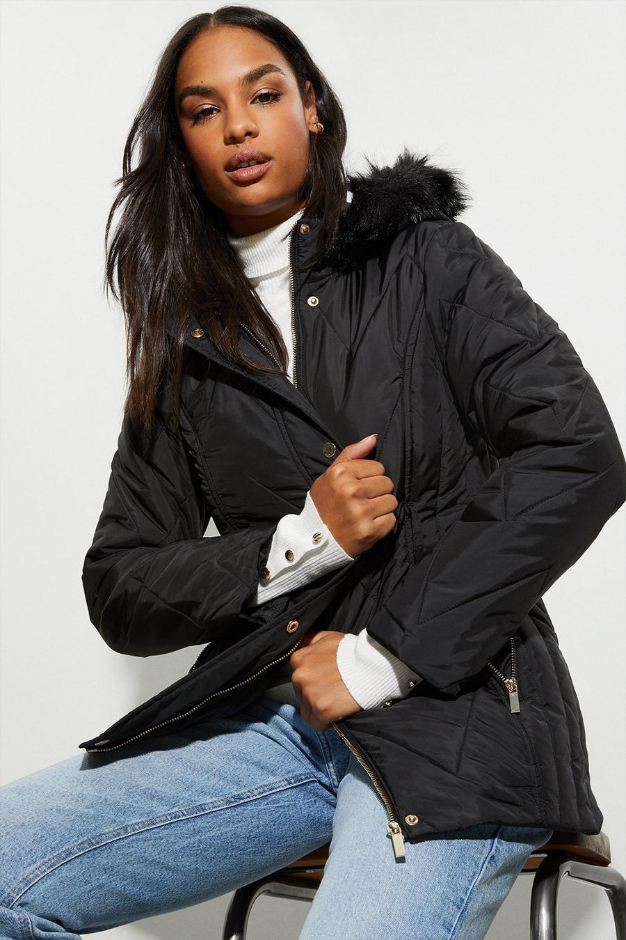 Short Belted Quilted Padded Coat