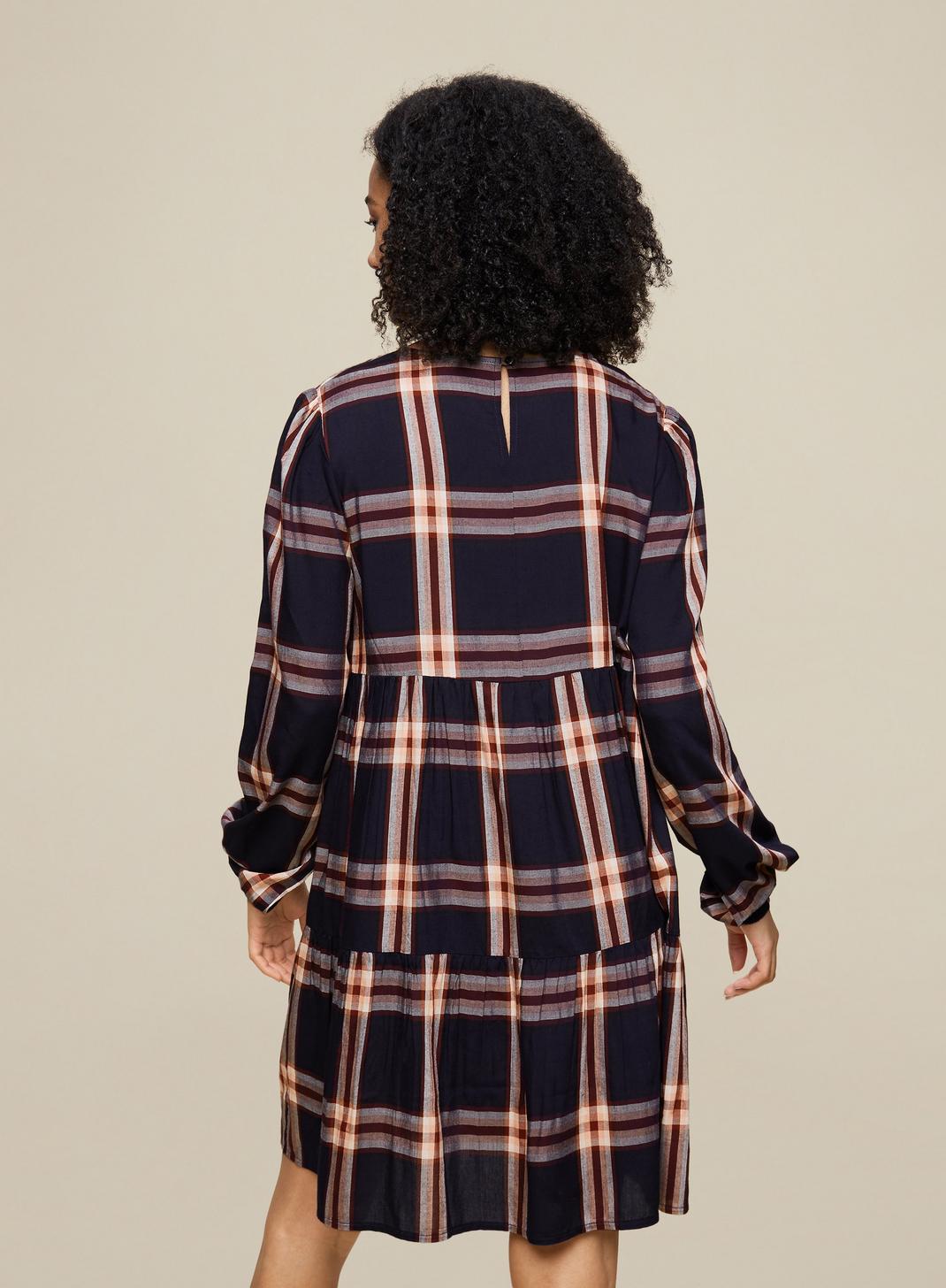 148 Tall Navy Checked Smock Dress image number 2