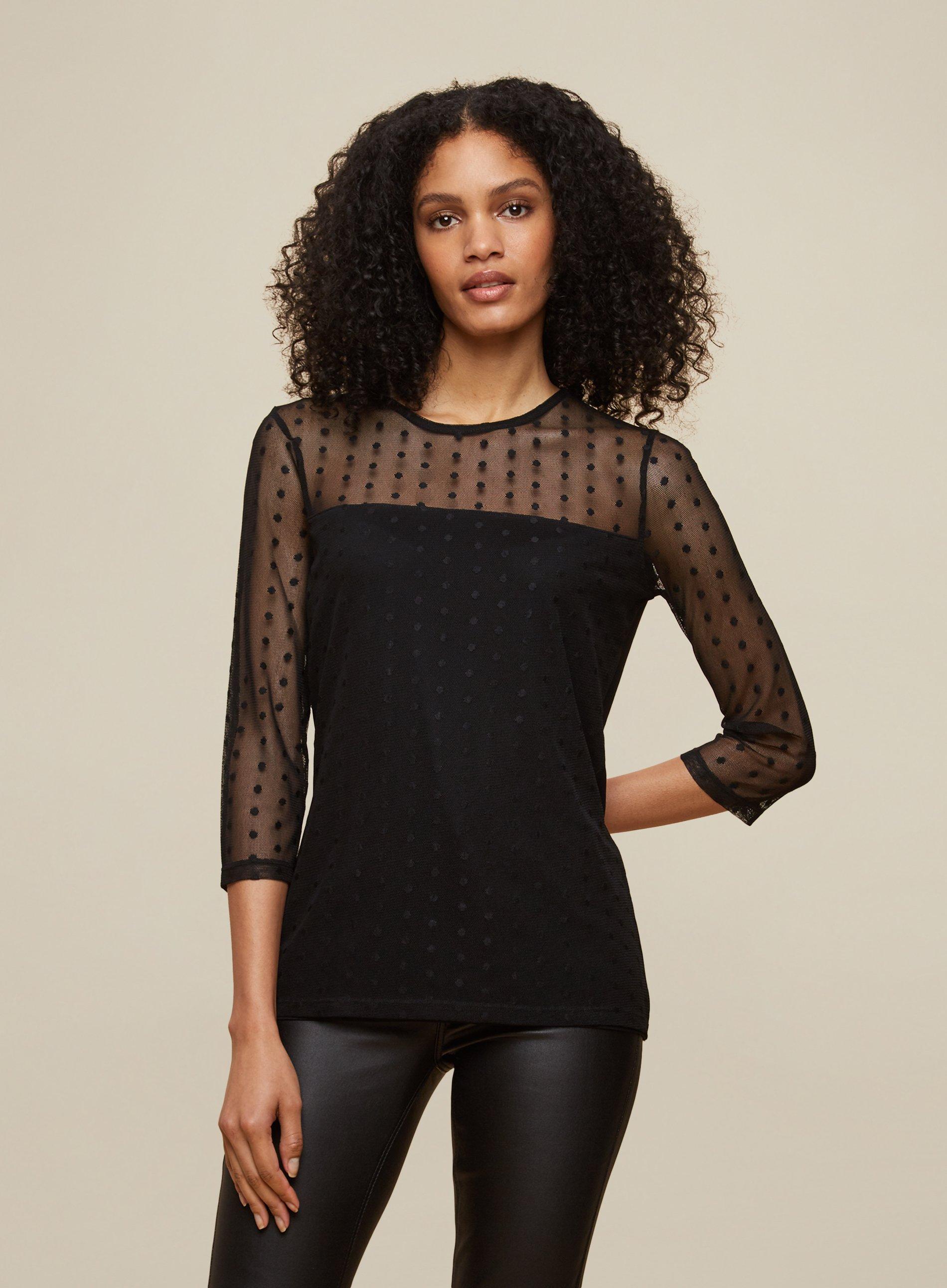 black spotty mesh top