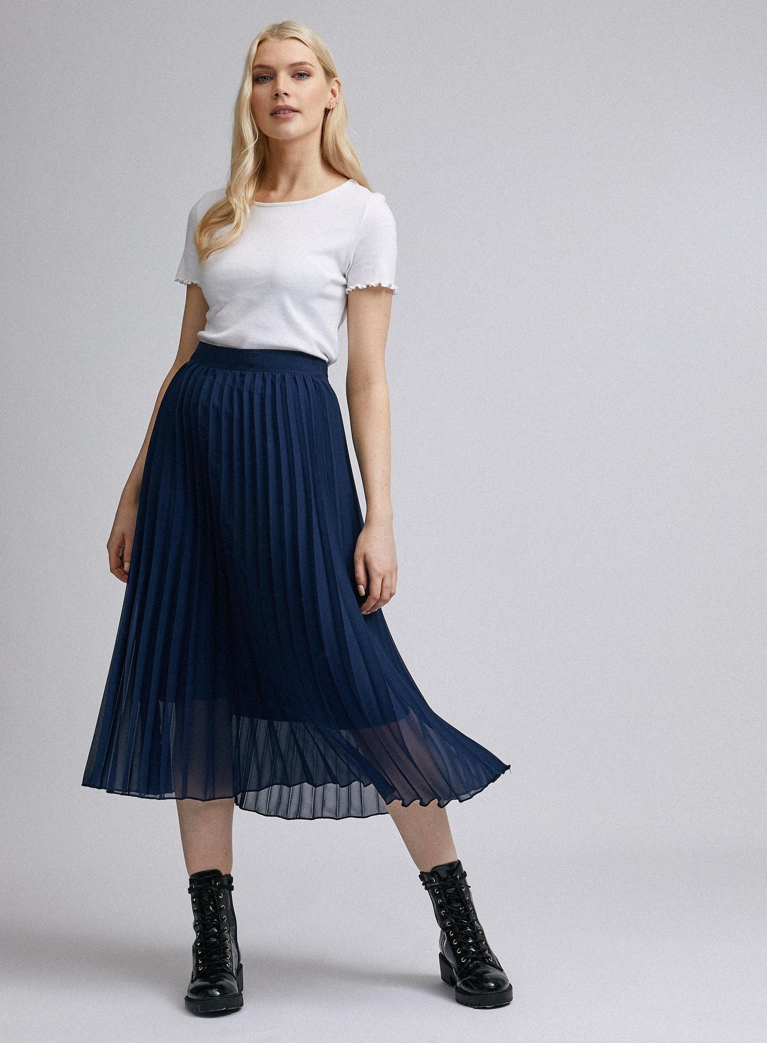 Navy Pleated Midi Skirt | Dorothy Perkins UK