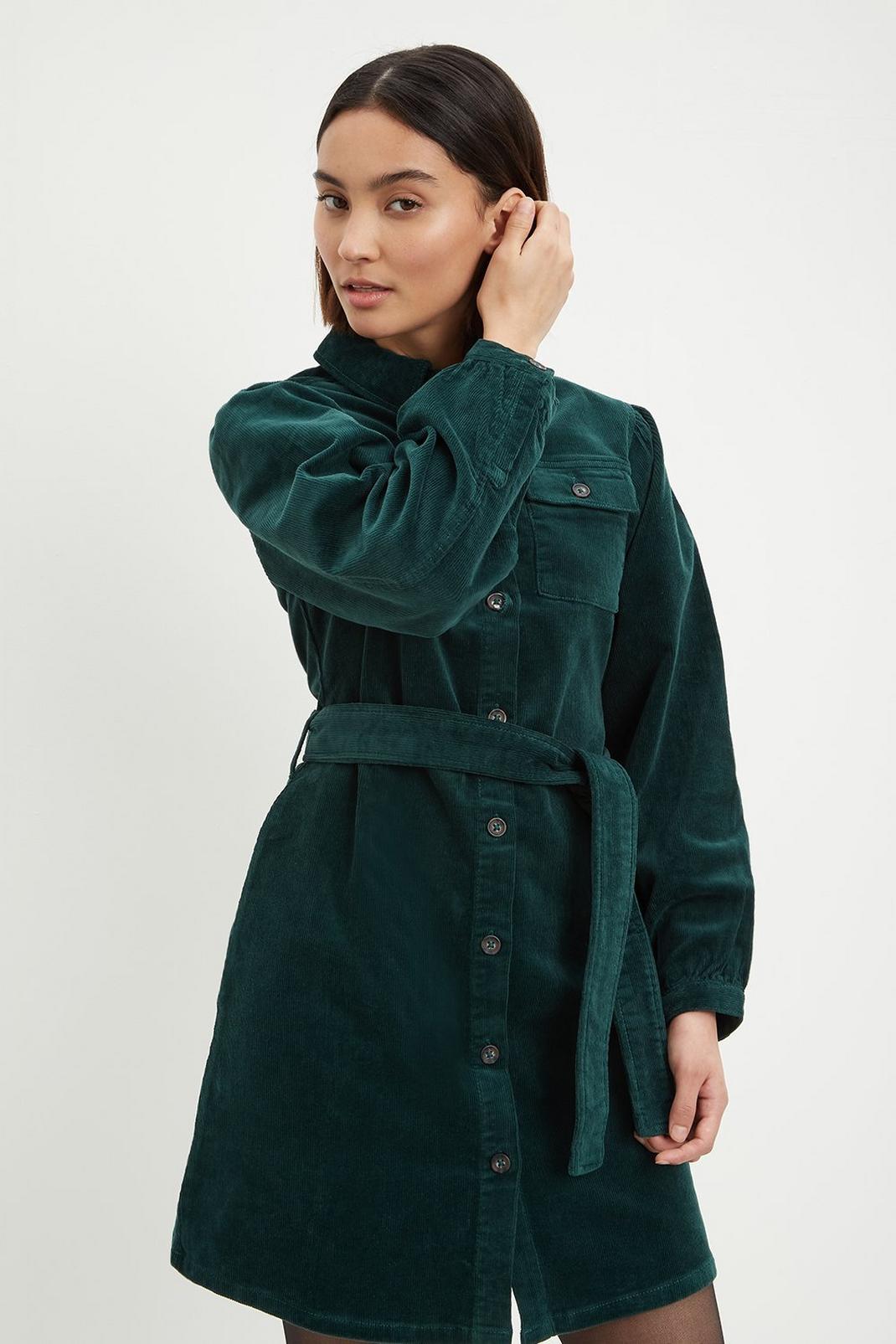 168 Petite Belted Cord Shirt Dress image number 1
