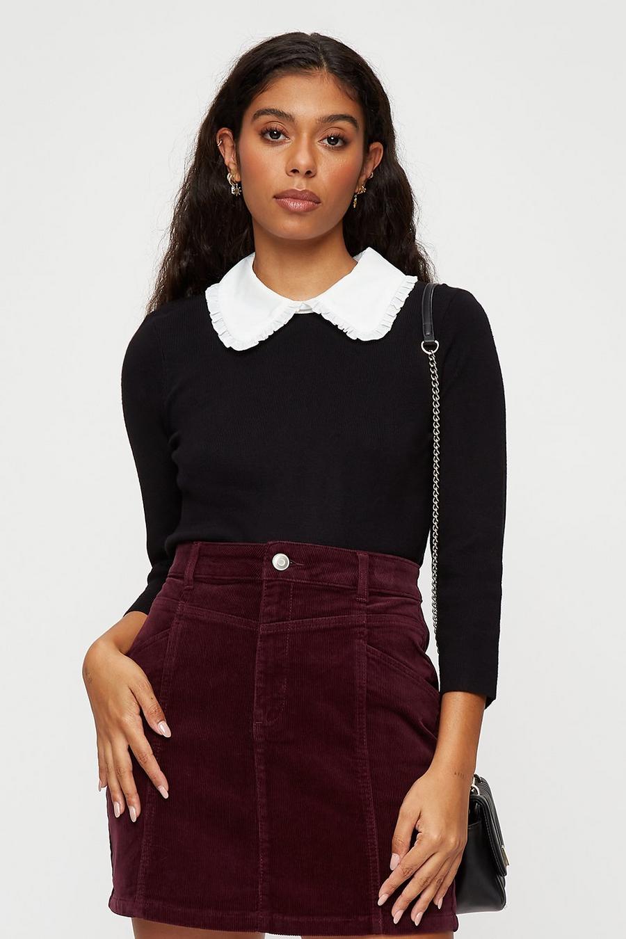 Petite Seam Detail Cord Button Skirt