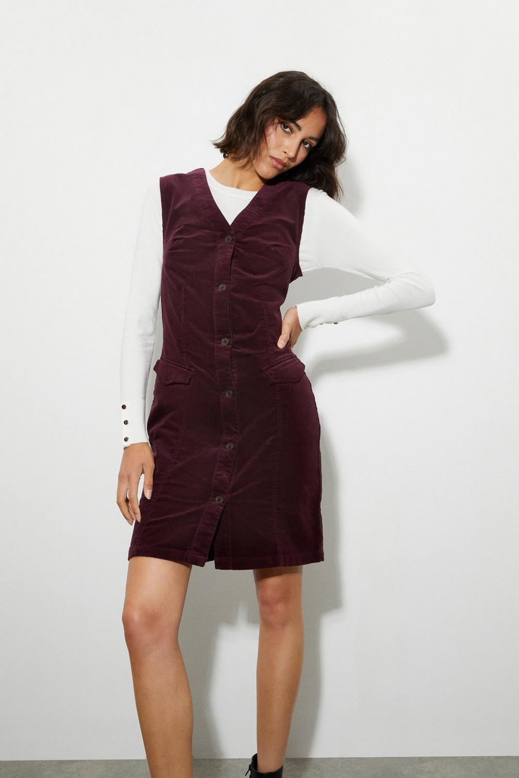(!) Tall Button Down Cord Pinny Dress image number 1