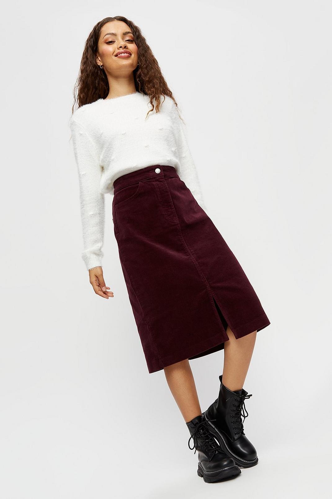 Berry Petite Cord Midi Skirt image number 1