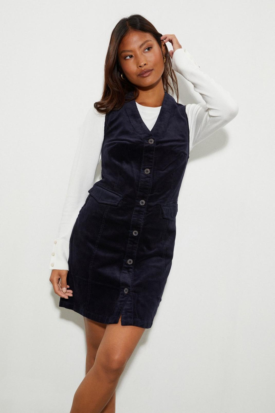 Midnight Petite Button Down Cord Pinny Dress image number 1