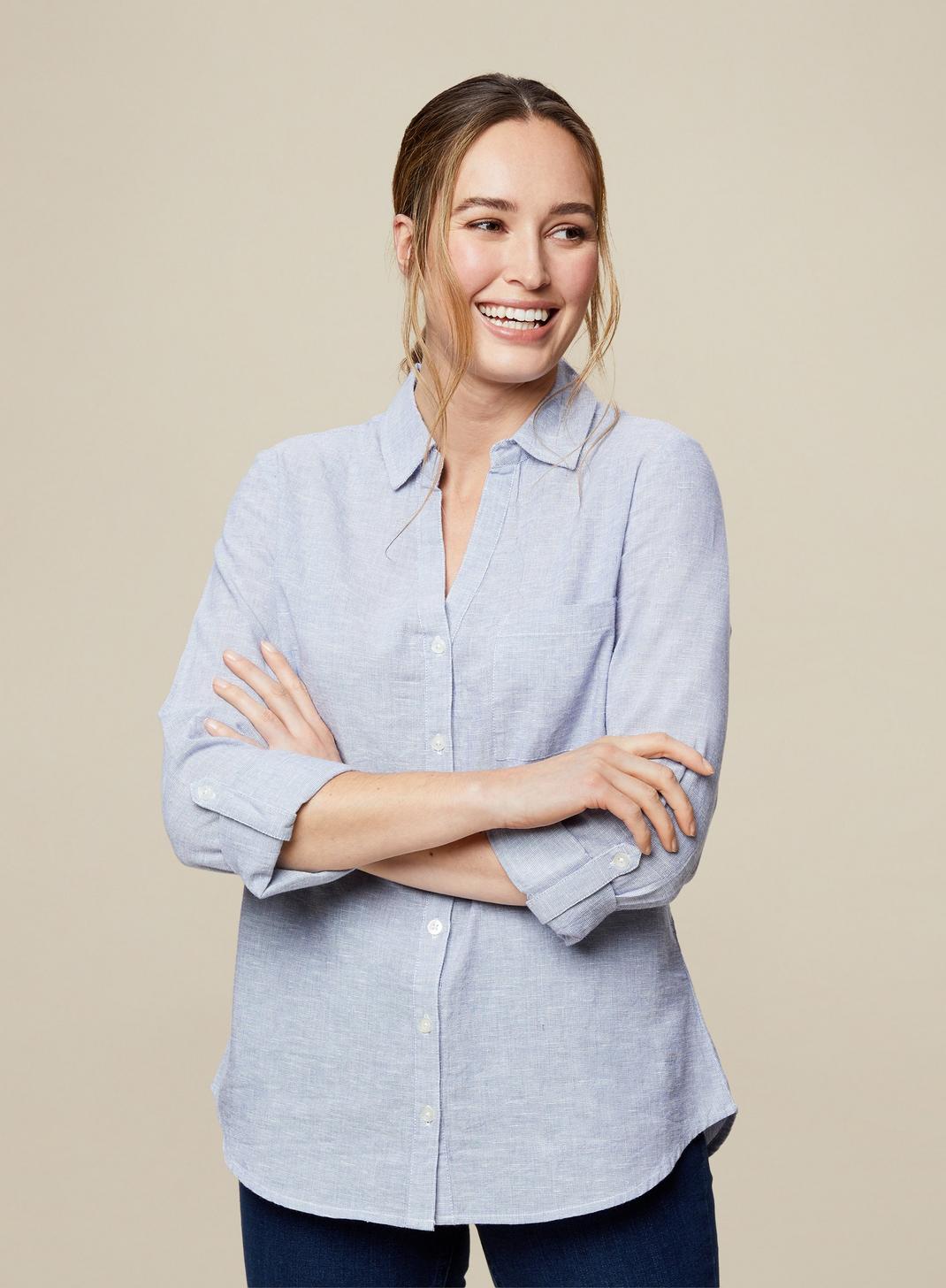 106 Chambray Blue Linen Look Shirt image number 1