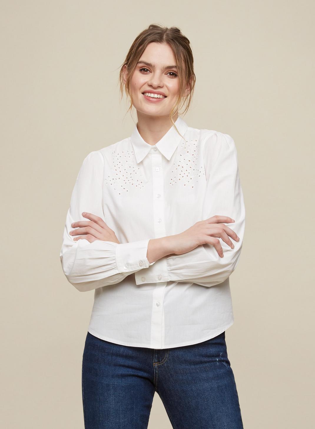 White Ivory Broderie Detail Shirt image number 1
