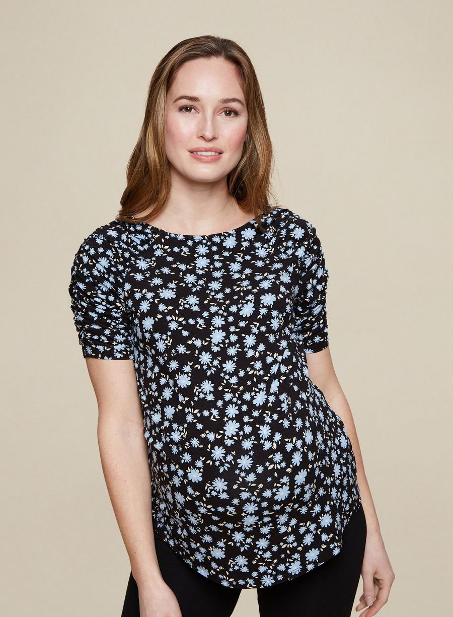 Maternity Floral Ruched Sleeve Top