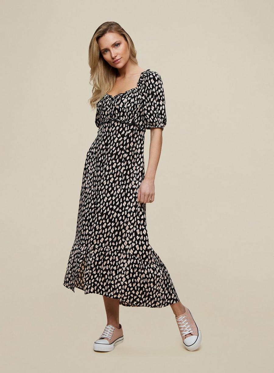 Black Leopard Print Crinkle Dress