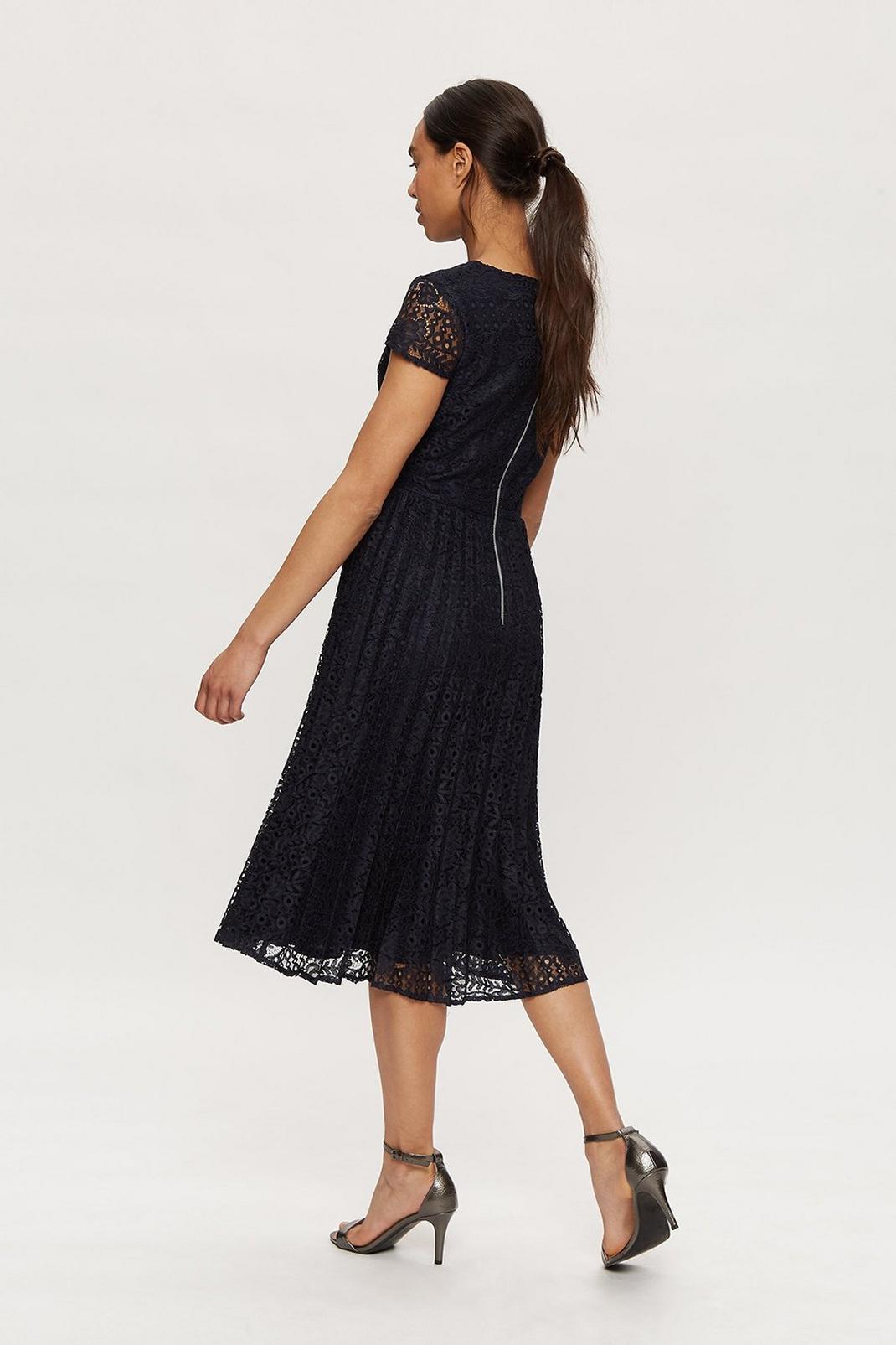 148 Navy Lace Pleated Midi Dress image number 2