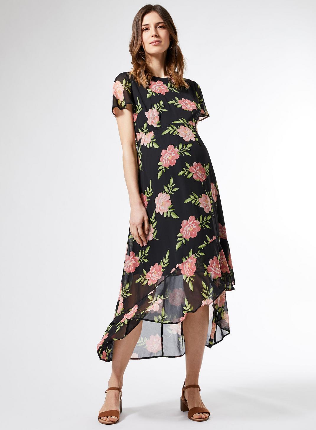 144 Maternity Black Floral High Low Maxi image number 1