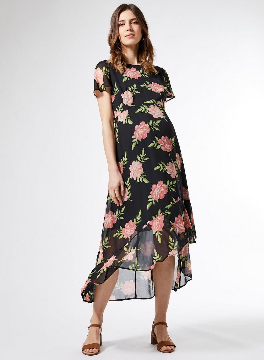 Maternity Black Floral High Low Maxi