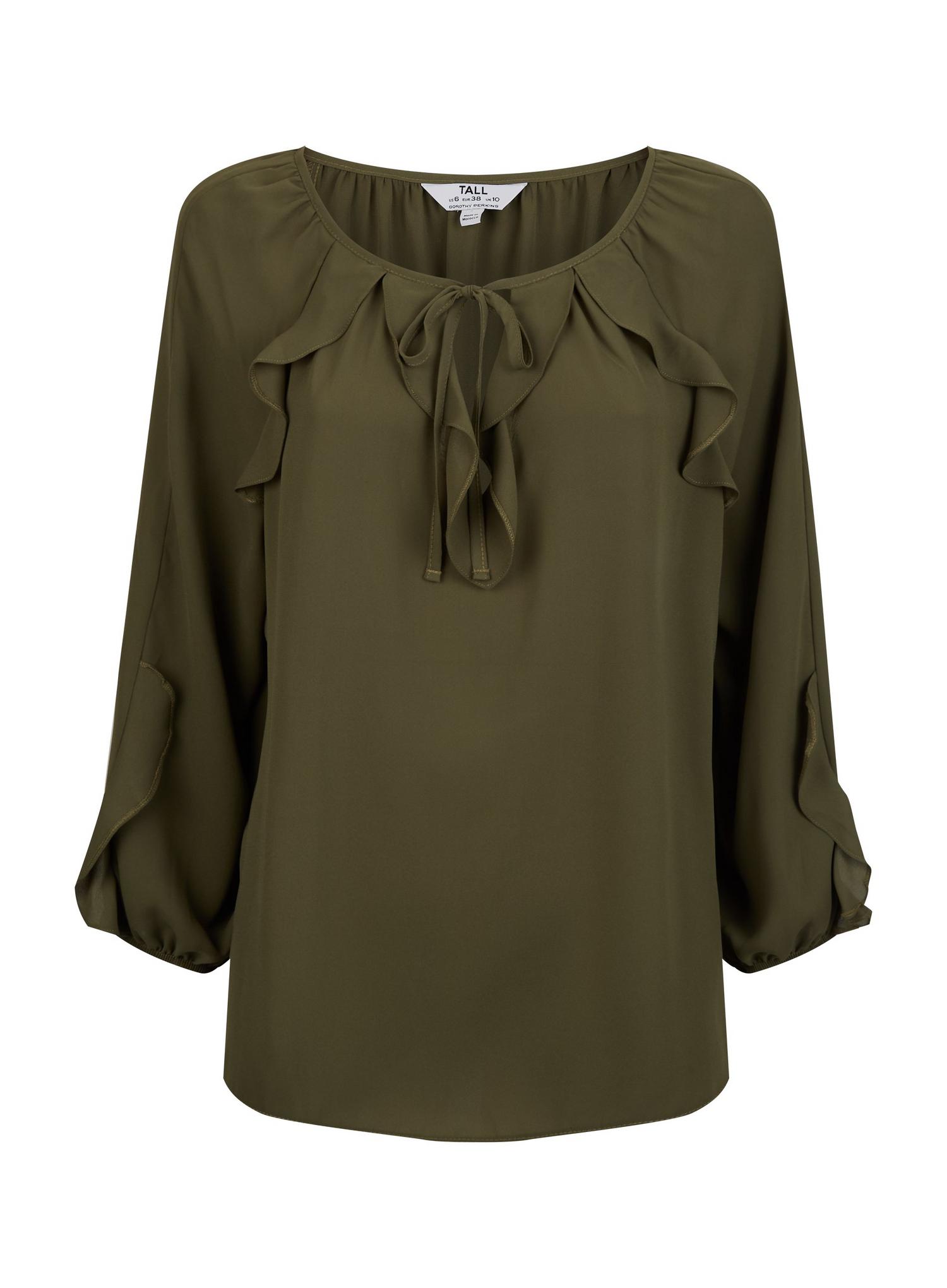 khaki ruffle blouse