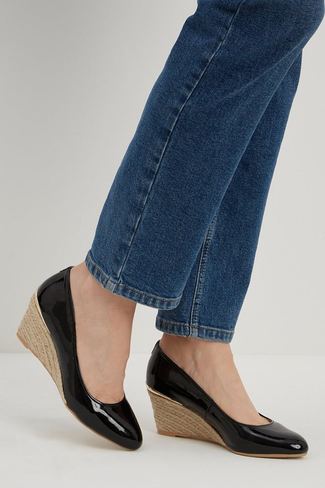 Black Wide Fit Duchess Espadrille Wedge Court Shoe image number 1