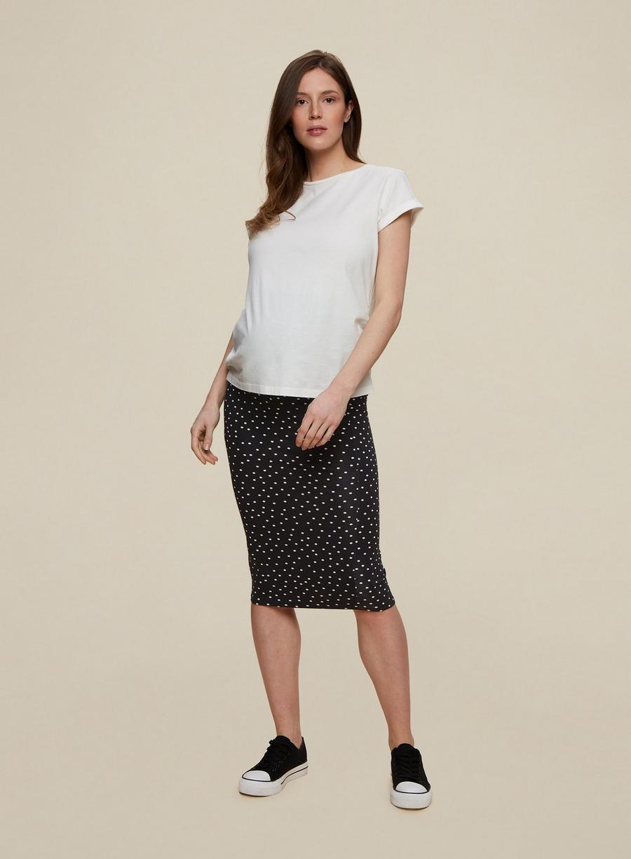  Maternity Black Spot Print Midi Skirt