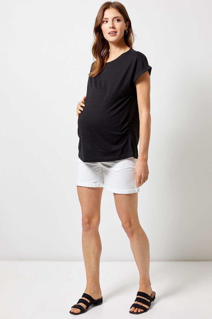 Maternity White Denim Under Bump Shorts
