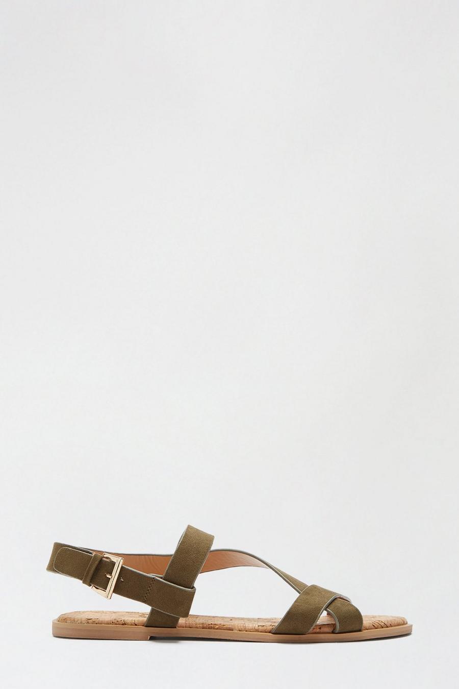 Wide Fit Khaki Fino Asymmetric Strap Sandal