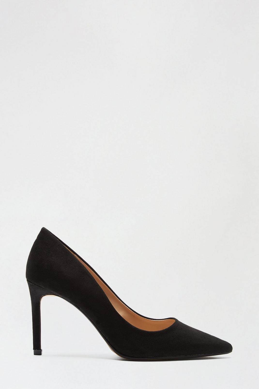 Wide Fit Black Dash Pointed Court Shoe image number 1