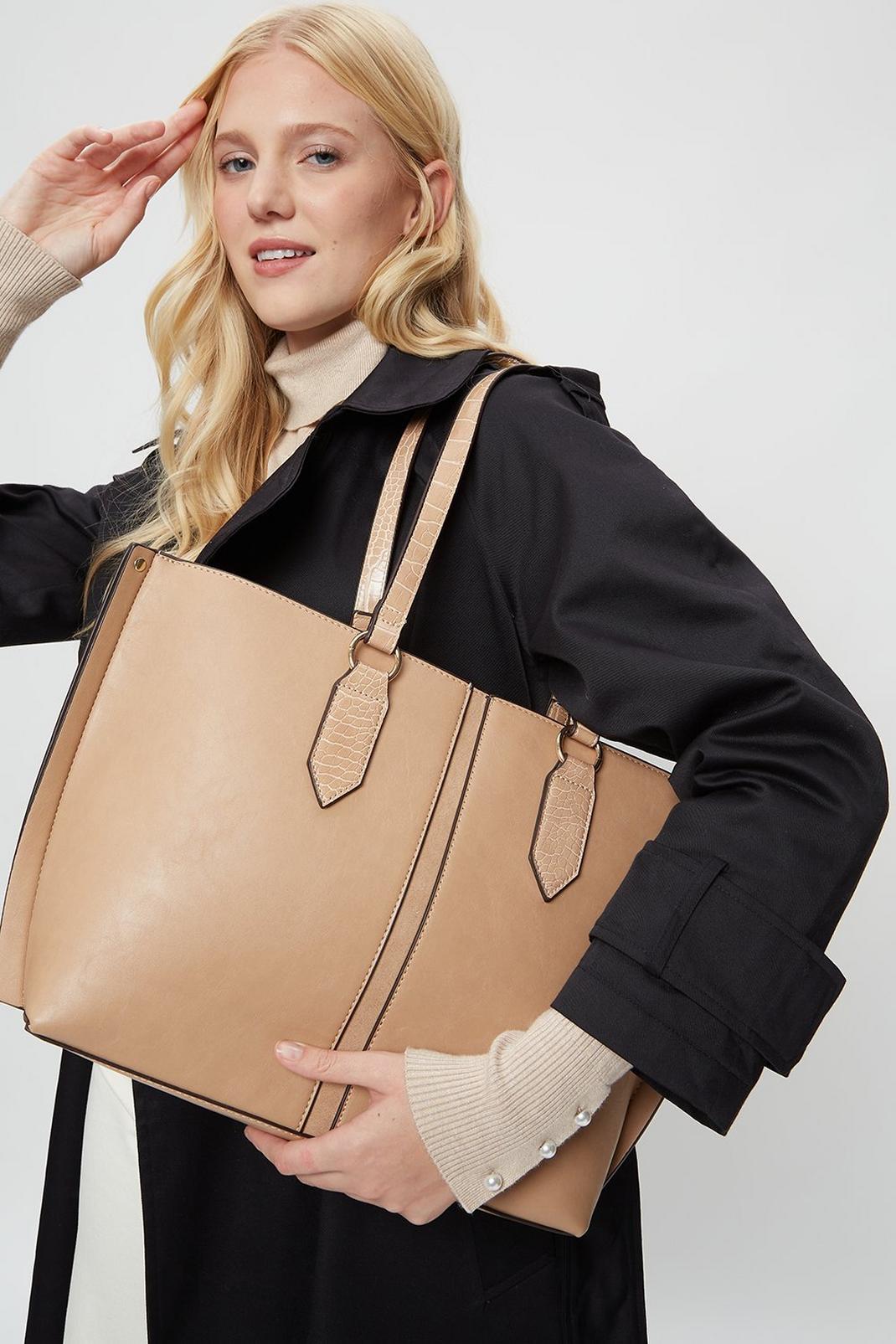 Light brown Taupe Panel Shopper image number 1