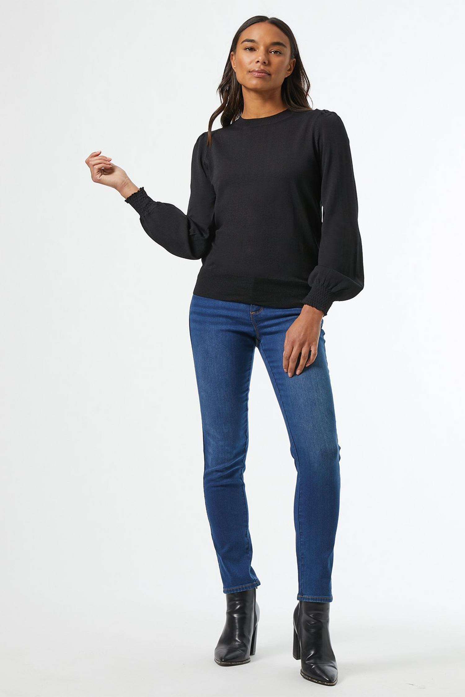 Black Puff Sleeve Fine Knitted Jumper | Dorothy Perkins UK