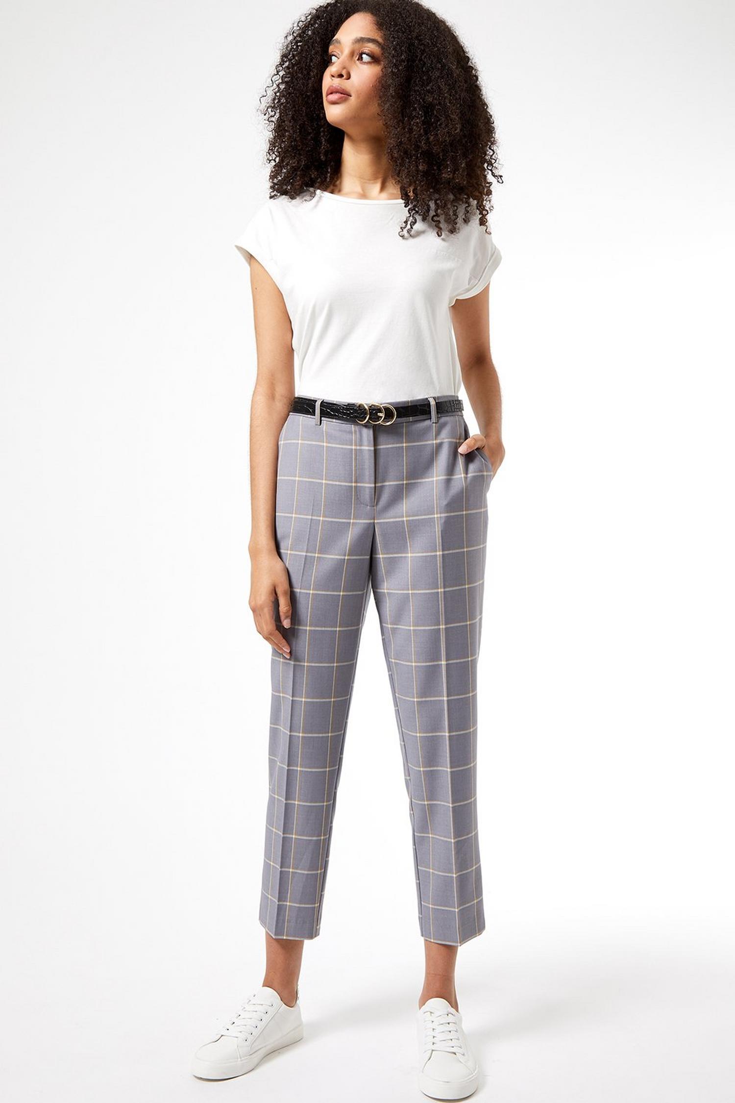 Grey Check Ankle Grazer Trousers | Dorothy Perkins UK